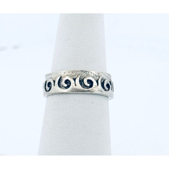 Estate Vintage 925 Sterling Silver Spiral Swirl Pattern Band Ring Size 6, 4.1g - Picture 1 of 9